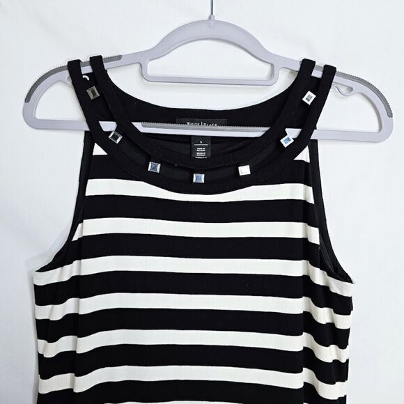 WHITE HOUSE BLACK MARKET Dress BLACK & WHITE STRIPE w Silver Gem size S 4-6 Chic - Picture 4 of 6